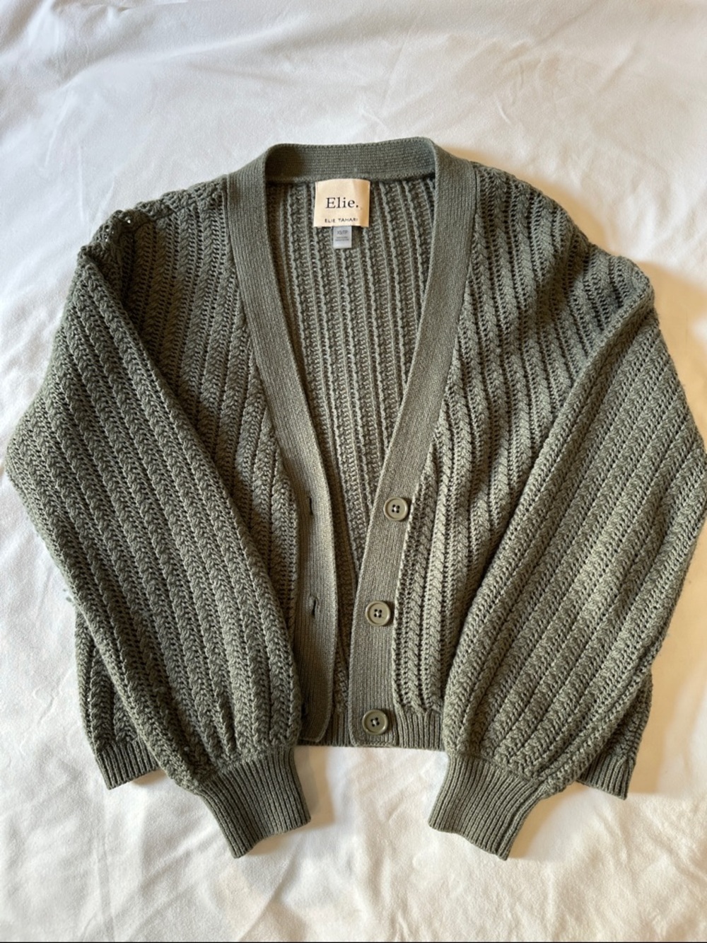 Elie Tahari Olive Knit Button-Front Cardigan